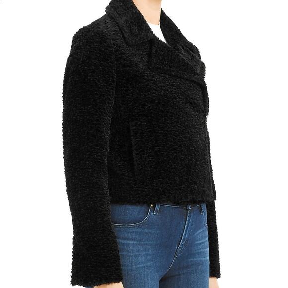 Theory Slim Moto Zip Jacket in Black Embossed Faux Fur Size 0 NWT - Picture 7 of 16
